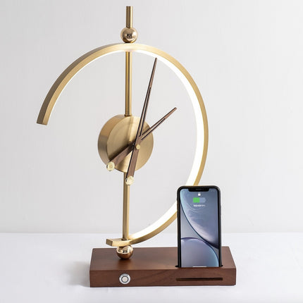 Table Lamp with Wireless Charger and Clock, Wood Office Lamp for Living Room – image 9