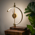 Table Lamp with Wireless Charger and Clock, LED Lamp, Wireless Charging Station, Wood Office Lamp for Living Room