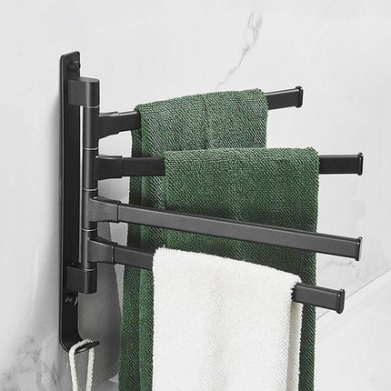 Towel Rack for Bathroom, Swivel Towel Bar with Hook, Hand Towel Holder with 2 to 4 Arms, Black Bathroom Accessories