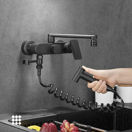 Kitchen Faucet with Sprayer, Wall Mounted Kitchen Sink Faucet, Pull Down Kitchen Faucet with Single Handle