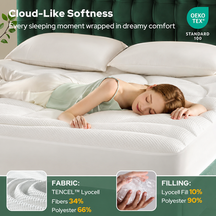 Comfort Haven | Queen Mattress Topper with Ultra Soft Tencel™ Blend | Extra Thick Cooling Pad for Back Pain Relief