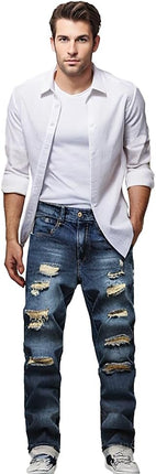 Mens Ripped Jeans, Stretch Distressed Jeans with Zip Fly and Button Closure – image 8