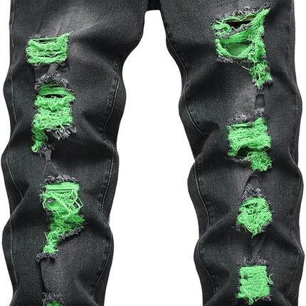 Mens Ripped Jeans, Stretch Distressed Jeans with Zip Fly and Button Closure – image 29
