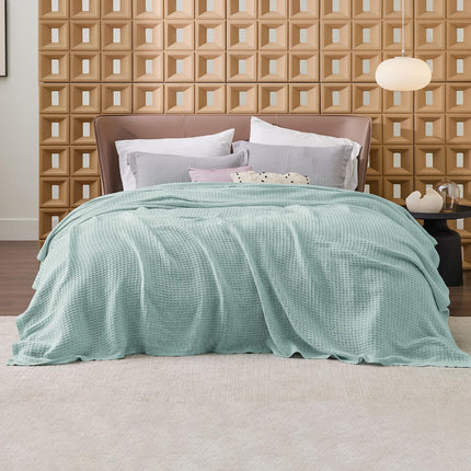 Cozy Haven | 100% Cotton Queen Blanket with Cooling Waffle Weave | Soft & Breathable for Summer Comfort