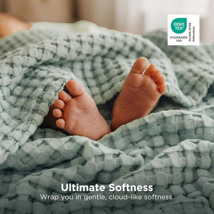 Cozy Haven | Cooling Waffle Queen Blanket with Lightweight Cotton & Bamboo | Soft Summer Throw for Hot Sleepers