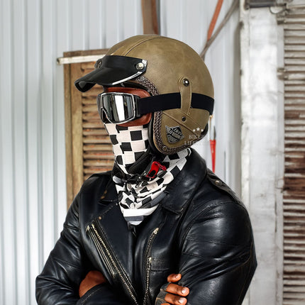 DOT Motorcycle Helmet Open Face, Retro PU Leather Helmet ECE Certified
