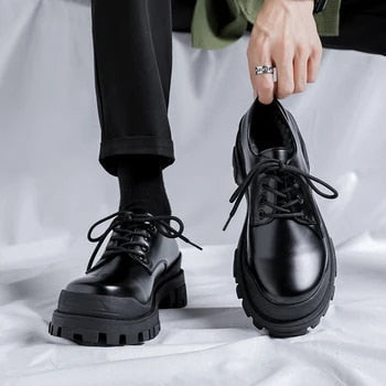 Mens Shoes, Non Slip Shoes with Thick Sole, Mens Slip On Shoes in Black Split Leather