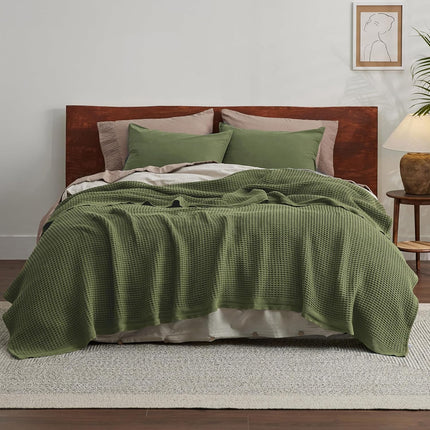 Cozy Haven | 100% Cotton Queen Blanket with Cooling Waffle Weave | Soft & Breathable for Summer Comfort