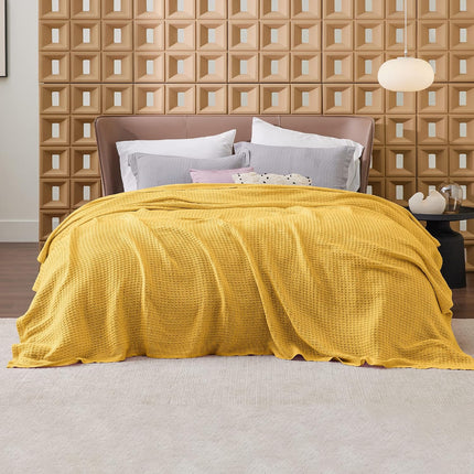 Cozy Haven | 100% Cotton Queen Blanket with Cooling Waffle Weave | Soft & Breathable for Summer Comfort