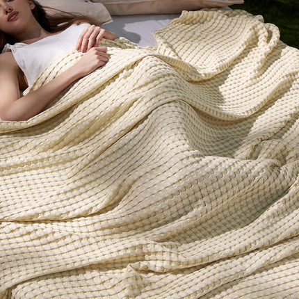 Cozy Haven | Cooling Waffle Queen Blanket with Lightweight Cotton & Bamboo | Soft Summer Throw for Hot Sleepers