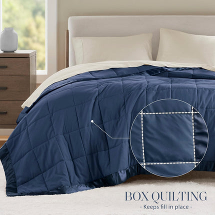Windom Collection | Down Alternative Blanket with Moisture-Wicking Treatment | Lightweight & Soft Bed Cover for All Seasons, Satin Trim