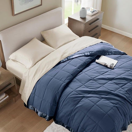 Windom Collection | Down Alternative Blanket with Moisture-Wicking Treatment | Lightweight & Soft Bed Cover for All Seasons, Satin Trim