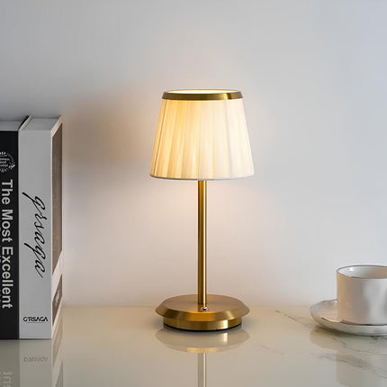 Dimmable Rechargeable Table Lamp with Pleated Fabric Shade | Elegant Cordless Lighting for Indoor and Outdoor Use