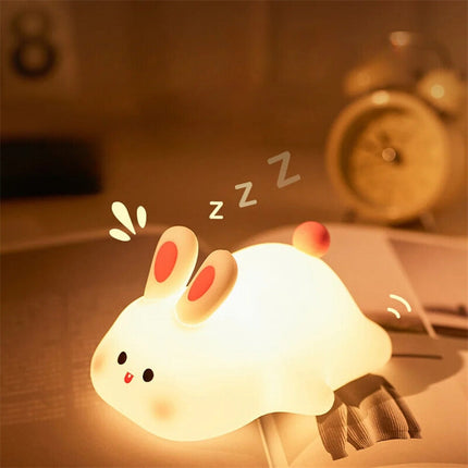 Touch Sensor LED Rabbit Night Light with 3 Brightness Levels | Soft Silicone Bedside Lamp for Kids' Comfort and Safety