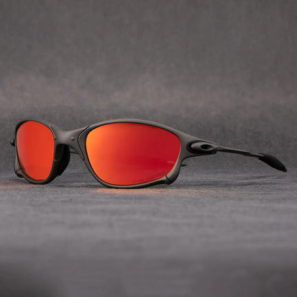 Polarized Sunglasses UV400, Sports Sunglasses with Square Metal Frame, Vintage Mirrored Sunglasses for Motorcycle