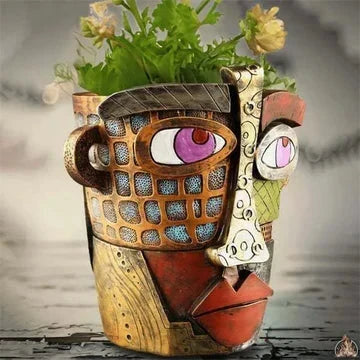 Indoor Planter, Abstract Face Flower Pot with Handles, Resin Outdoor Planter for Bedroom and Bathroom Decor