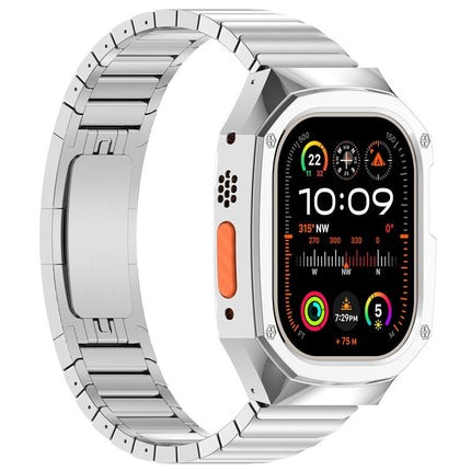 Apple Watch Band with Case, Stainless Steel Apple Watch Ultra Band for Ultra 2, Metal iWatch Band with Butterfly Buckle