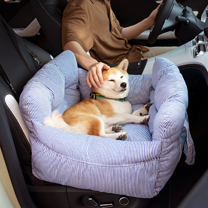 Dog Car Seat Bed, Washable Dog Bed for Car with Removable Cover, Bolster Pet Car Seat with Safety Belts and Collar Lock