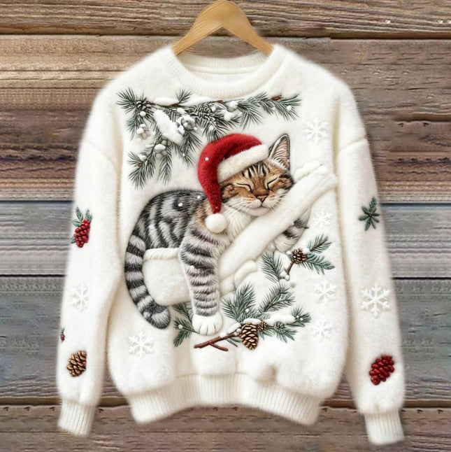 Cat Christmas Sweater, Cat Sweaters with 3D Applique for Winter, Kitten Sweater, Plush Knit Cat Clothes_01