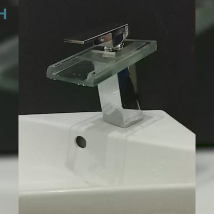 Bathroom Faucet with LED Light, Glass Waterfall Bathroom Faucet