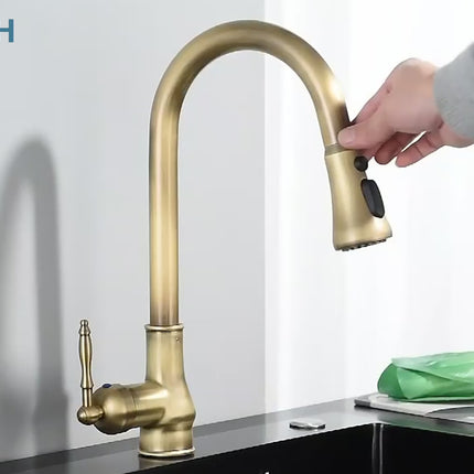 Pull Down Kitchen Faucet, Brass Kitchen Faucet with Sprayer – video 13