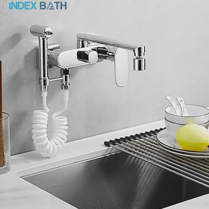 Wall Mounted Kitchen Sink Faucet, Sprayer – video 15