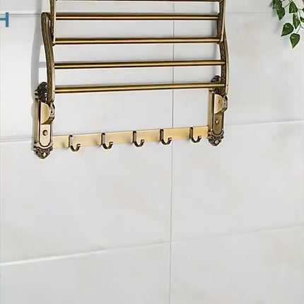 Bathroom Shelf with Towel Bar, Antique Brass Double Towel Bar – video 8