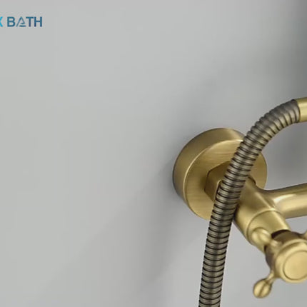 Antique Brass Shower Faucet Set, Bathtub Faucet with Hand Shower – video 6
