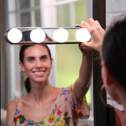 Vanity Mirror Lights, Makeup Mirror Light with 4 LED Bulbs, Battery Operated Bathroom Mirror Light with Suction Cups