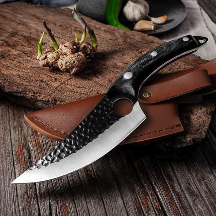 Japanese Chef Knife, Hand Forged Kitchen Knife with Full Tang, High Carbon Stainless Steel Knife with Rosewood Handle