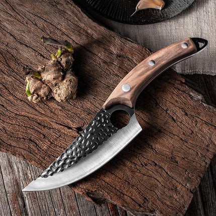 Hand Forged Kitchen Knife with Full Tang, High Carbon Stainless Steel Knife with Rosewood Handle – image 6