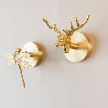 Decorative Brass Wall Hooks, Gold Animal Coat Hooks for Keys and Towels
