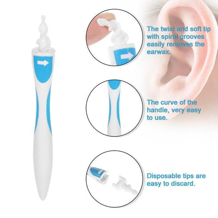 Ear Dirt Remover, Ear Wax Removal Kit with 16 Spiral Tips and Silicone Handles