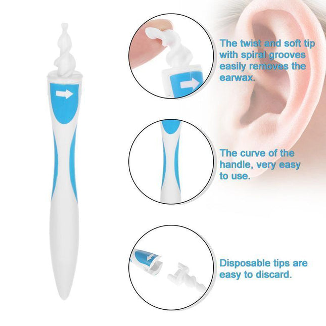 Ear Dirt Remover, Ear Wax Removal Kit with 16 Spiral Tips and Silicone Handles