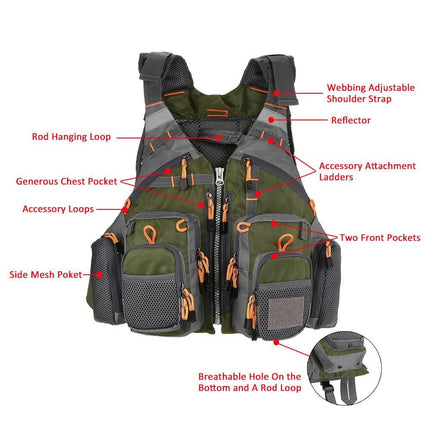 Fishing Life Vest, Adult Life Jacket with Multiple Pockets