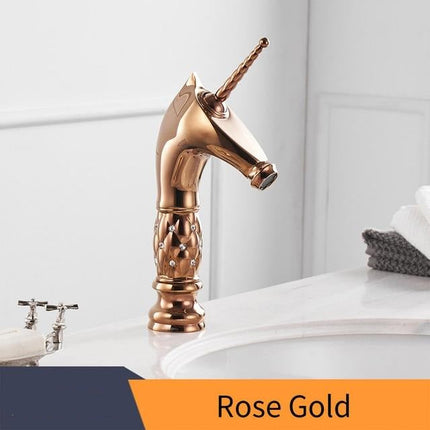 Bathroom Faucets, Gold Bathroom Sink Faucet with Unicorn Handle, Single Hole Faucet in Solid Brass