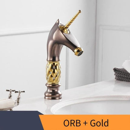 Bathroom Faucets, Gold Bathroom Sink Faucet with Unicorn Handle – image 6