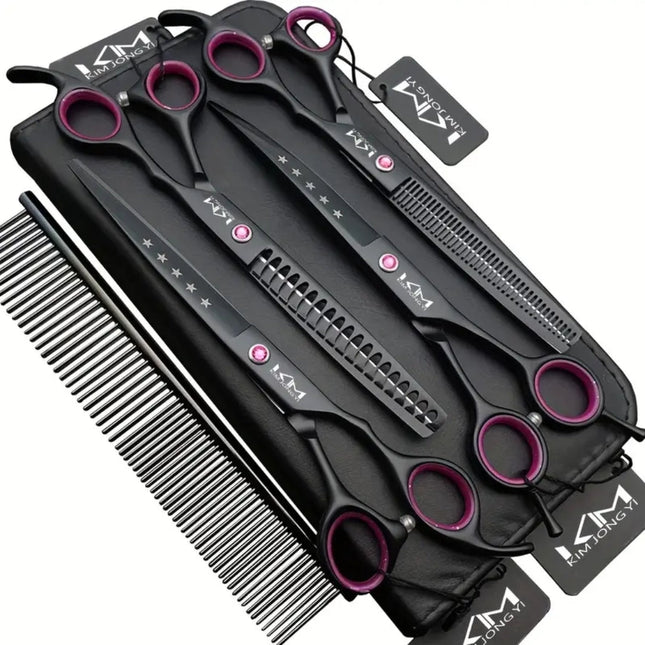 Dog Grooming Scissors Set, Professional Dog Grooming Tools with Thinning Scissors, Curved and Chunker Dog Shears_00