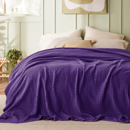Cozy Haven | Cooling Waffle Queen Blanket with Lightweight Cotton & Bamboo | Soft Summer Throw for Hot Sleepers