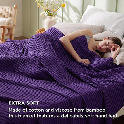 Cozy Haven | Cooling Waffle Queen Blanket with Lightweight Cotton & Bamboo | Soft Summer Throw for Hot Sleepers