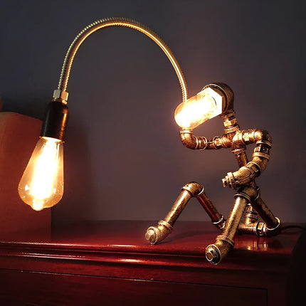Industrial Steampunk Table Lamp with Exposed Bulb | Customizable Accent Light for Unique Home Décor
