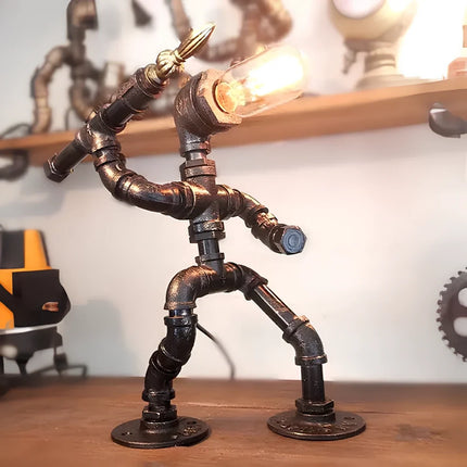 Industrial Steampunk Table Lamp with Exposed Bulb | Customizable Accent Light for Unique Home Décor