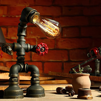 Industrial Steampunk Table Lamp with Exposed Bulb | Customizable Accent Light for Unique Home Décor