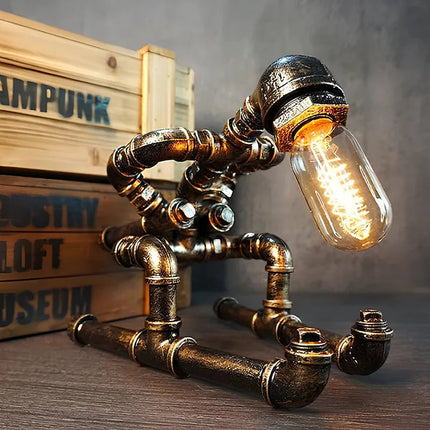 Industrial Steampunk Table Lamp with Exposed Bulb | Customizable Accent Light for Unique Home Décor