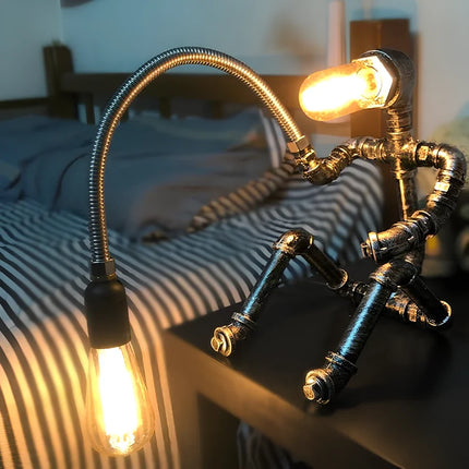 Industrial Steampunk Table Lamp with Exposed Bulb | Customizable Accent Light for Unique Home Décor