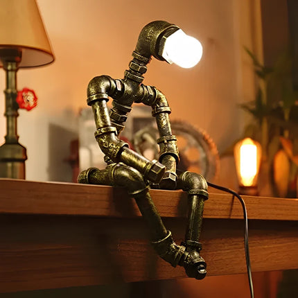 Industrial Steampunk Table Lamp with Exposed Bulb | Customizable Accent Light for Unique Home Décor