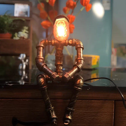 Industrial Steampunk Table Lamp with Exposed Bulb | Customizable Accent Light for Unique Home Décor