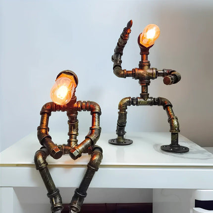 Industrial Steampunk Table Lamp with Exposed Bulb | Customizable Accent Light for Unique Home Décor