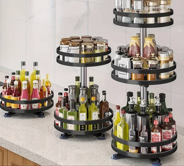 Rotating Spice Rack, Lazy Susan Organizer for Kitchen, Bathroom Makeup Organizer, Stainless Steel Storage Rack