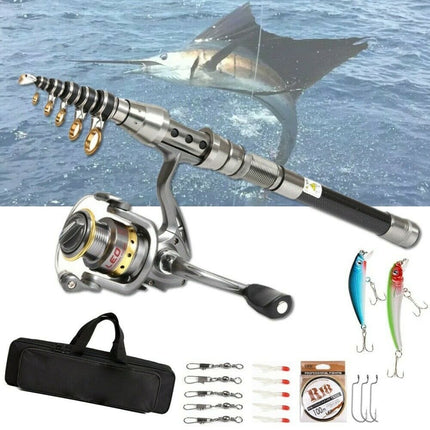 Fishing Rod and Reel Combo, Telescopic Fishing Pole with Spinning Reel, Carbon Fiber Fishing Rod for Saltwater